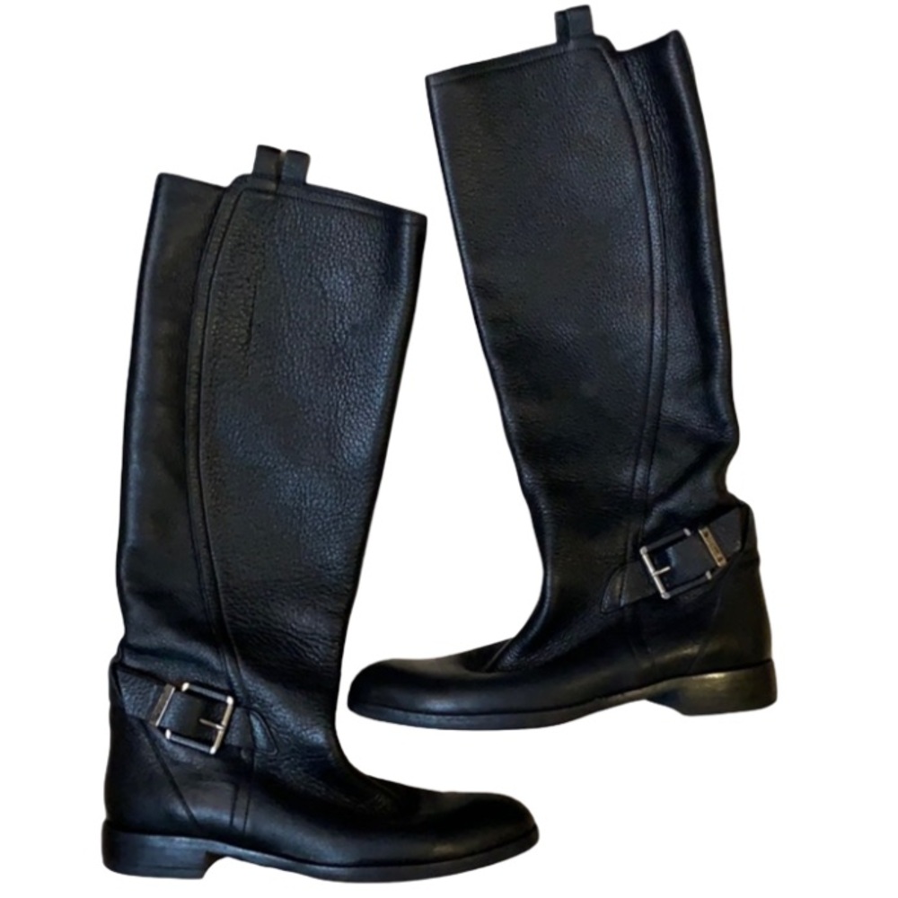 Designer Christian DIOR  Black Leather Ridding  Moto Style Tall Runway Boots